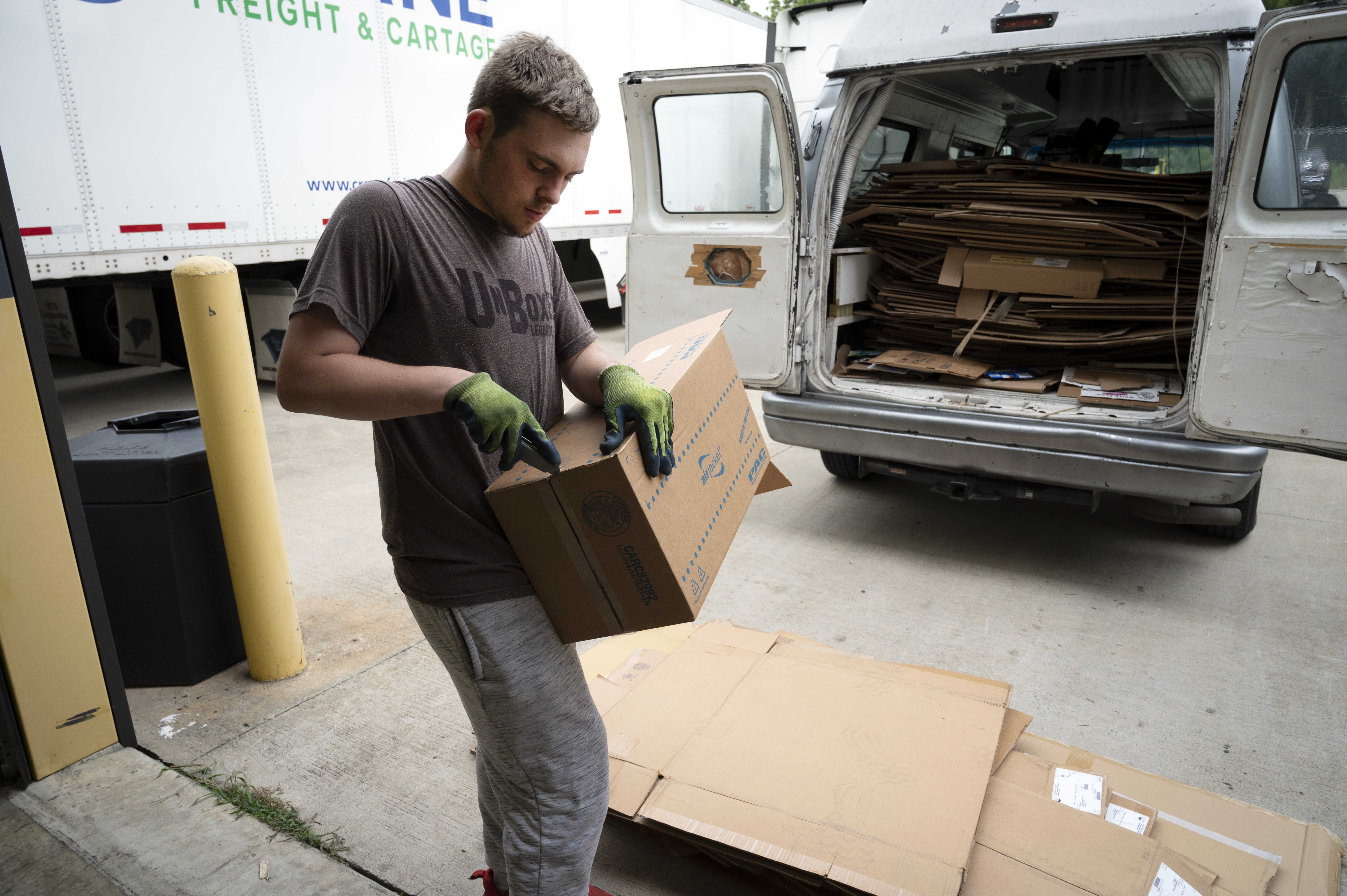 Ashton Gilbert breaking down a box