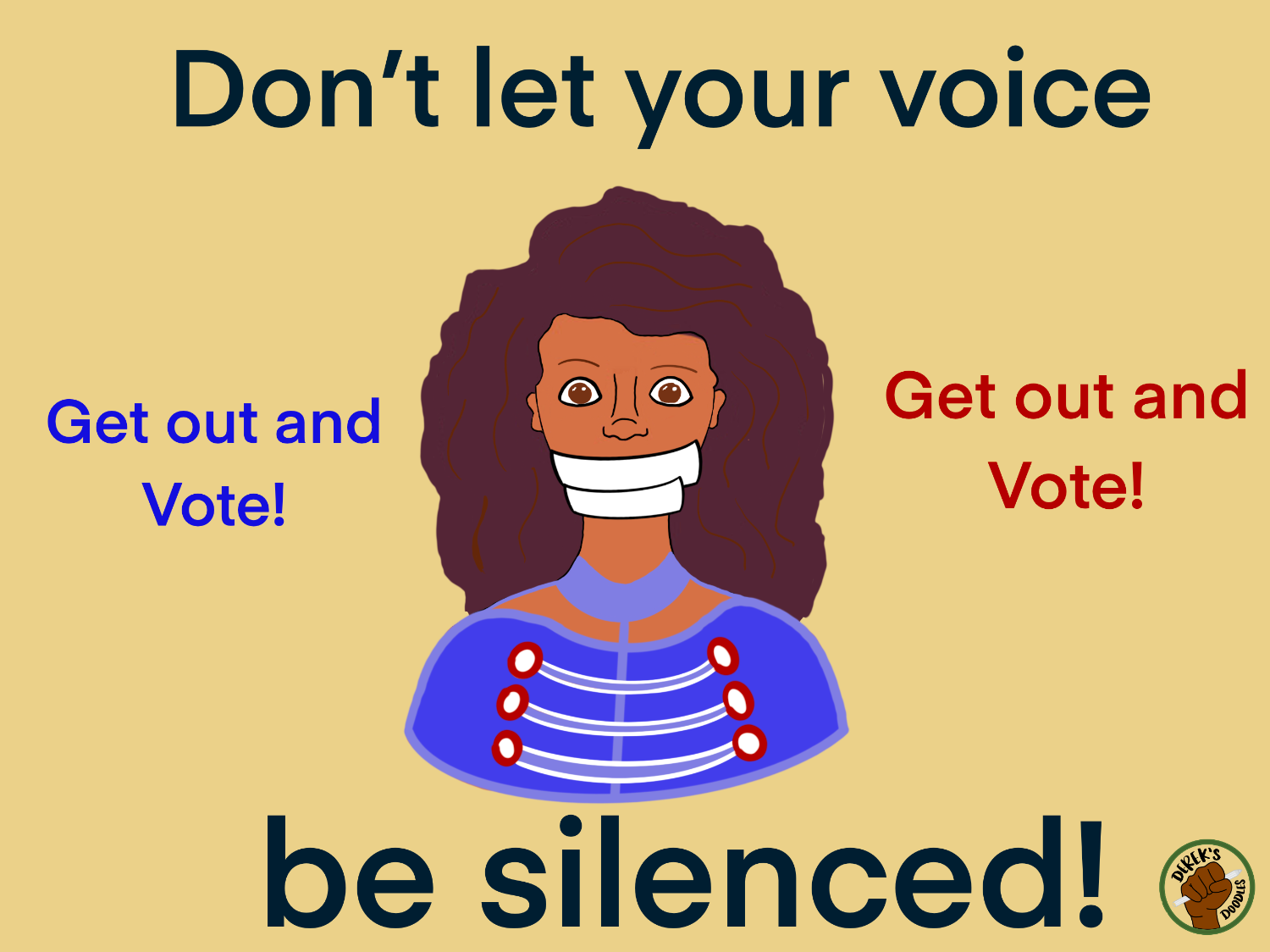 woman with tape over mouth saying Dont let your voice be silenced